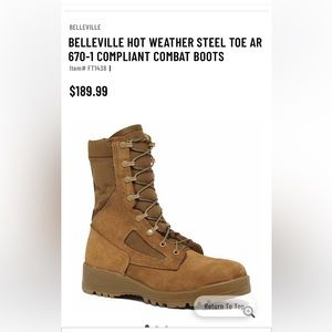 BELLEVILLE HOT WEATHER STEEL TOE AR 670-1 COMPLIANT COMBAT BOOTS Size 10.5.